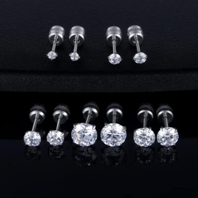 Pack of 5 Round  Screw Flat Back Earrings Hypoallergenic for Sensitive Ears