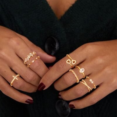 Gold Silver Rings For Women Non Tarnish Gold Plated Stackable Rings Wedding Engagement Bands Dainty 14K Gold Ring Simple Trendy Cubic Zirconia Thumb Stacking Ring Pack Size 5-11